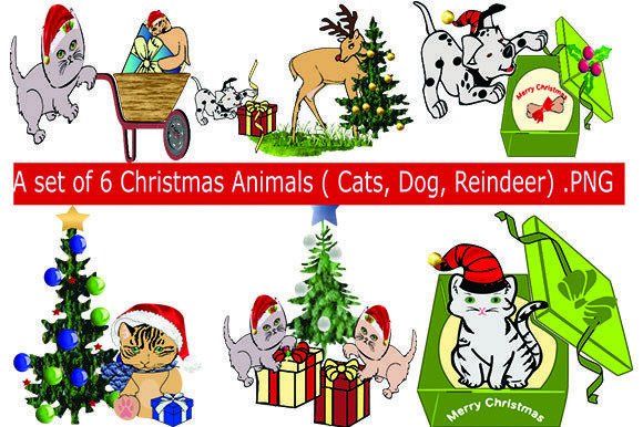 A Set of 6 Christmas Animals: Festive Illustrations for Sellers