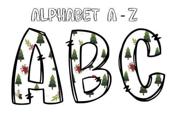 Alphabet Letters Doodle Christmas Tree 1 for Festive Illustrations
