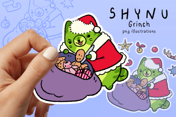 Christmas Cat Grinch Santa Png Sticker for Illustrations