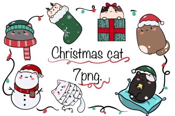 Christmas Chubby Cat Illustration for Branding and Design Projects