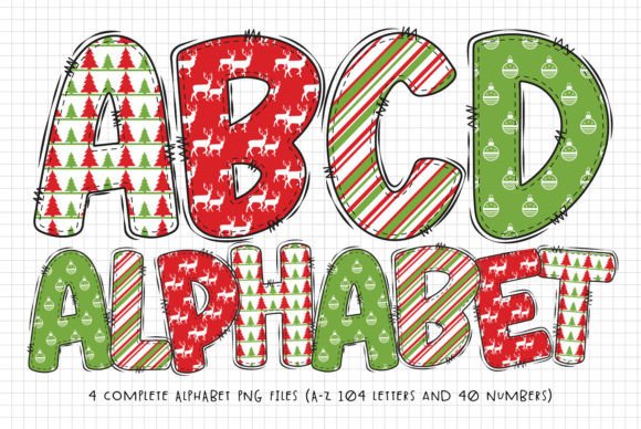 Christmas Doodle Alphabet Letters for Illustrations