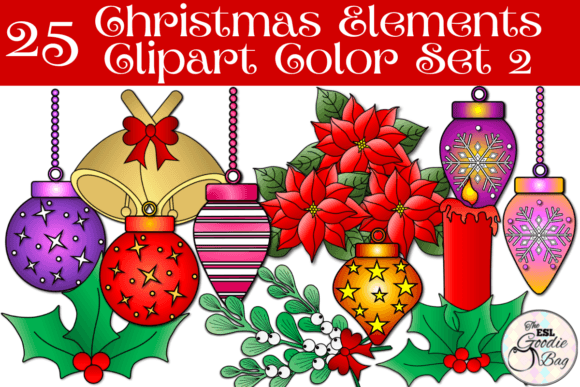 Christmas Elements Color Clipart Set 1 for Editorial Use