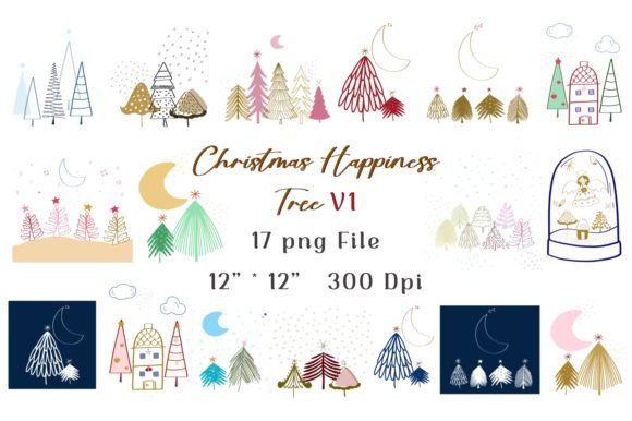 Christmas Happiness Tree V1 Clipart for Handmade Projects