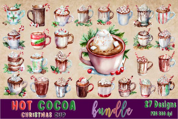 Christmas Hot Cocoa Watercolor Bundle for Branding and Packaging
