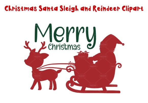 Christmas Santa Sleigh Reindeer Clipart for Illustrations