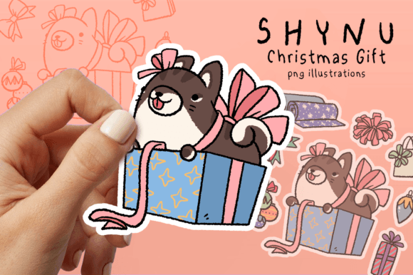 Christmas Tree Ornament Gift Box Cat Png Illustrations
