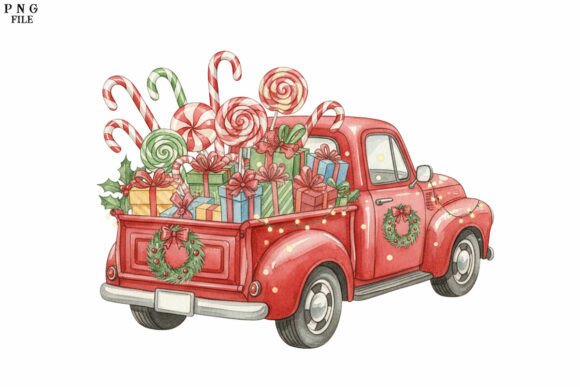 Christmas Watercolor Car Clipart for Festive Crafting