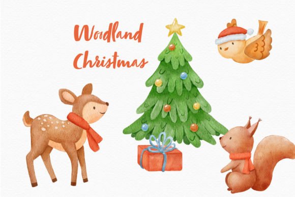 Deer Animal Christmas Watercolor Illustration