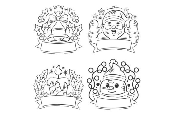 Hand Drawn Christmas Badge Set of Illustrations