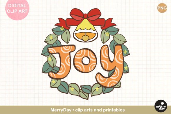 Joy Wreath Christmas Clip Art PNG for Branding and Packaging