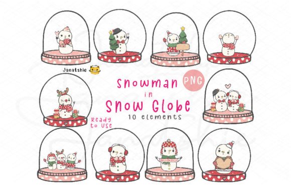 Kawaii Christmas Snowman in Snow Globe Illustration