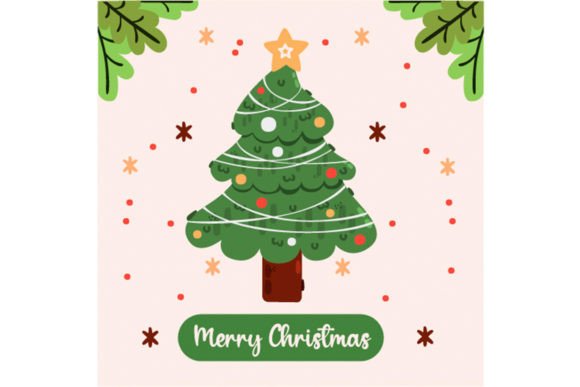 Merry Christmas Greeting with Tree Illustration