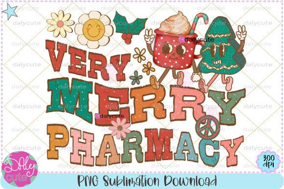 Pharmacy Christmas Sublimation, Groovy Illustrations