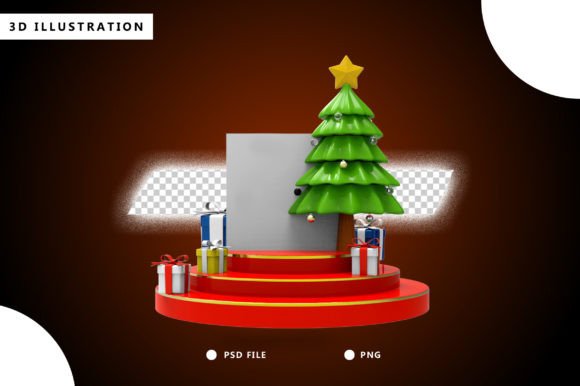 Podium and Christmas Tree with Gift Box Illustration Review