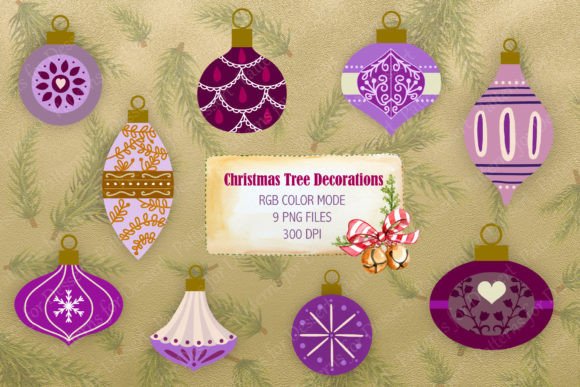 Purple Christmas Tree Ornament Clip Art Illustrations