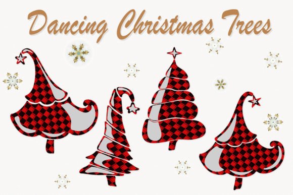 Set Checkered Christmas Trees Illustrations