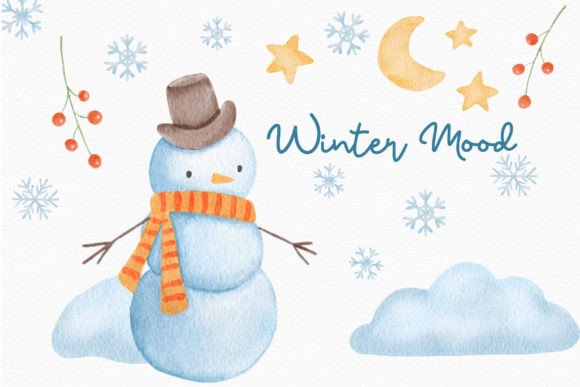 Snowman Watercolor Clipart Christmas Png for Crafting