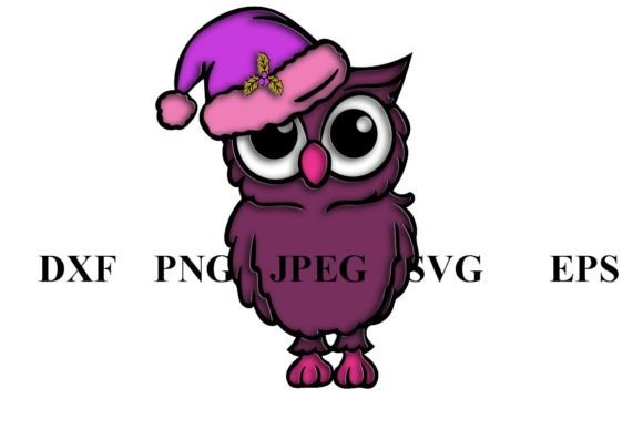 Staring Owl Fusia Christmas Stickers Illustrations