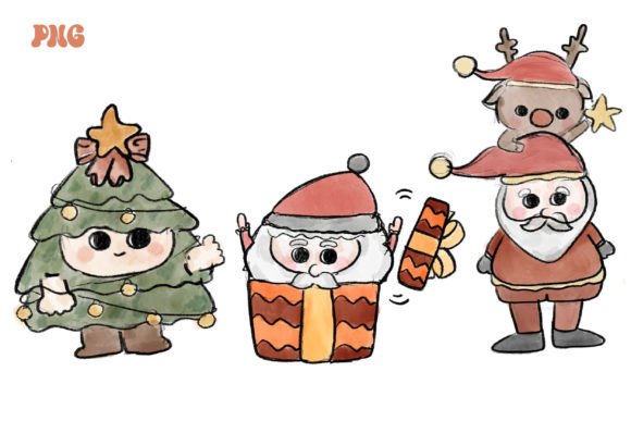 Watercolor Christmas Cute Tree Santa Illustration