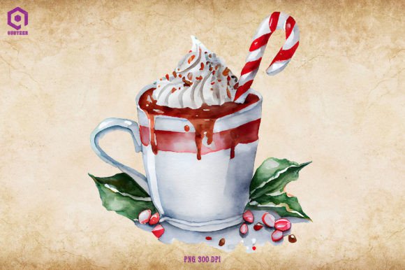 Watercolor Christmas Hot Cocoa Illustrations